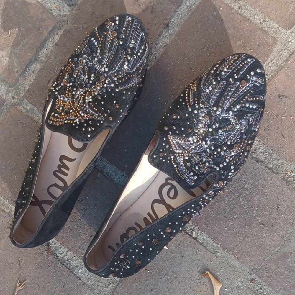 Sam Edelman black Crystal Sparkle suede studded loafers Sparkle Party Shoe - Picture 9 of 9